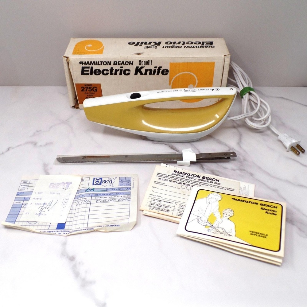 Vintage Hamilton Beach Scovill Electric Knife Model 275G Gold w/ Box Tested